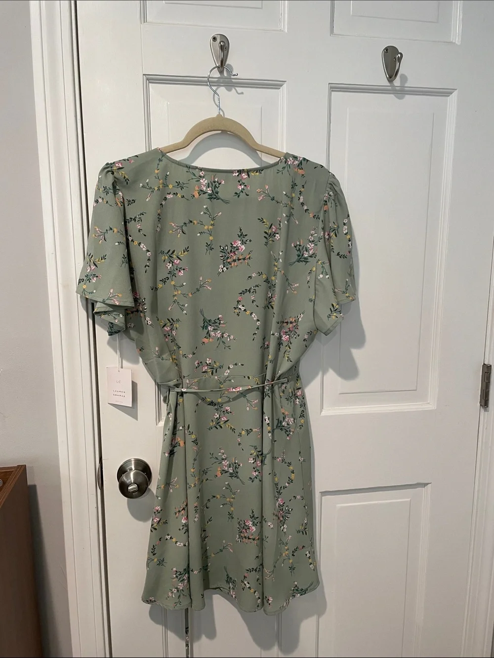 LC Lauren Conrad Sage Green Floral Wrap Mini Dress - Picture 6 of 6